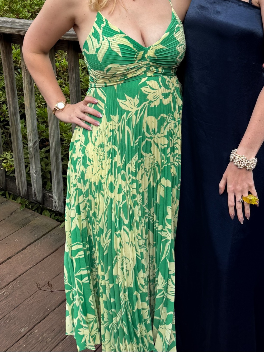 Astr Green Floral Pleated Maxi Dress